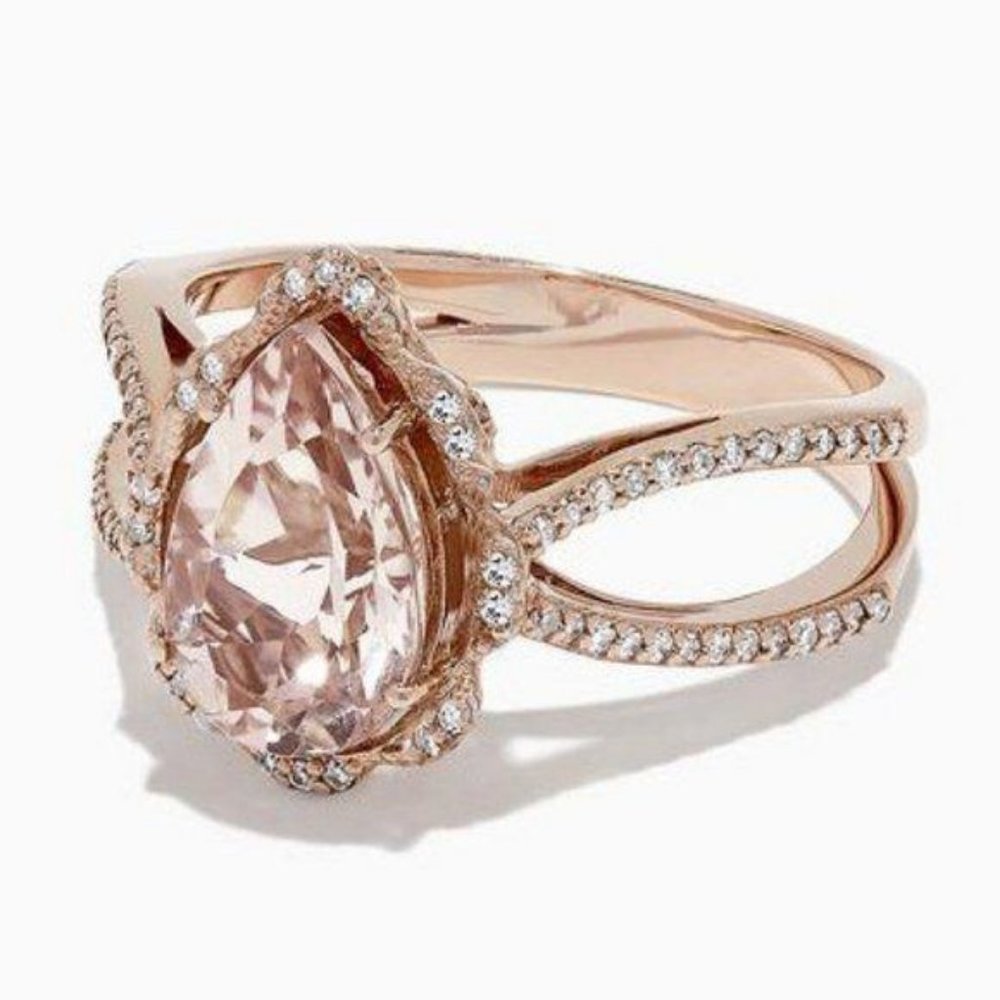 NEW 18K Rose Gold Morganite Diamond Teardrop Ring - Picture 4 of 6